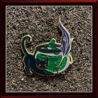 Cauldron Cat Inkwell enamel pin by Three Muses Ink