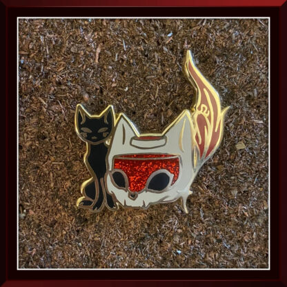 Cat Skull Inkwell - Red enamel pin by Three Muses Ink