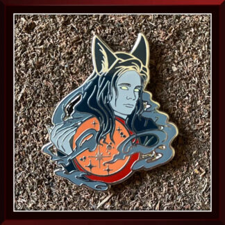 Eclipse Moon Wolf Fae Male hard enamel pin by Three Muses Ink.