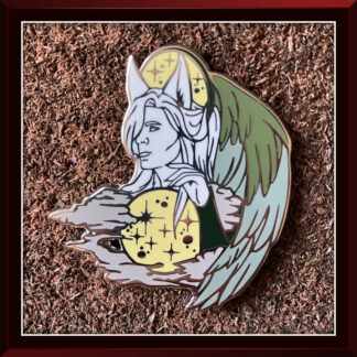 Full Moon Wolf Fae Male hard enamel pin by Three Muses Ink.