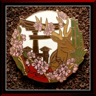 Japanese Stag Rose Gold hard enamel pin by Three Muses Ink.