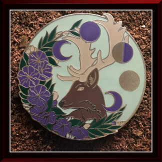 Moon Stag hard enamel pin by Three Muses Ink.