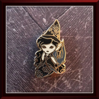 Black Pearl Gnome enamel pin by Three Muses Ink