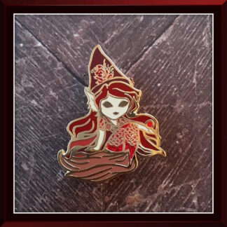 Red Pearl Gnome enamel pin by Three Muses Ink
