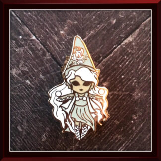 White Pearl Gnome enamel pin by Three Muses Ink