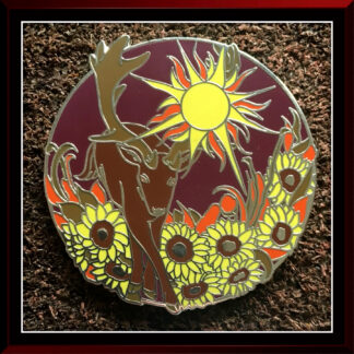 Sun Stag hard enamel pin by Three Muses Ink.