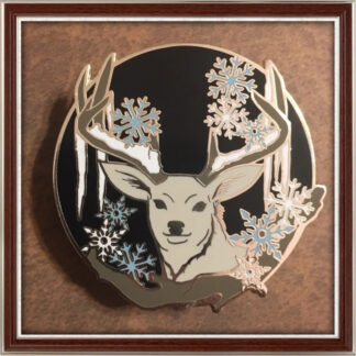 Winter Stag hard enamel pin by Three Muses Ink.
