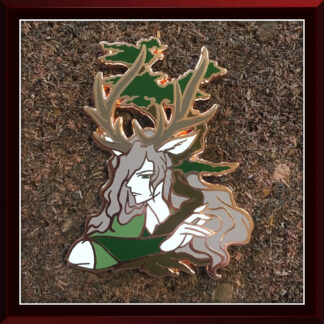 World Tree Stag Fae hard enamel pin by Three Muses Ink.