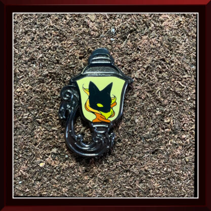 Spirit Lantern Cat Black hard enamel pin by Three Muses Ink